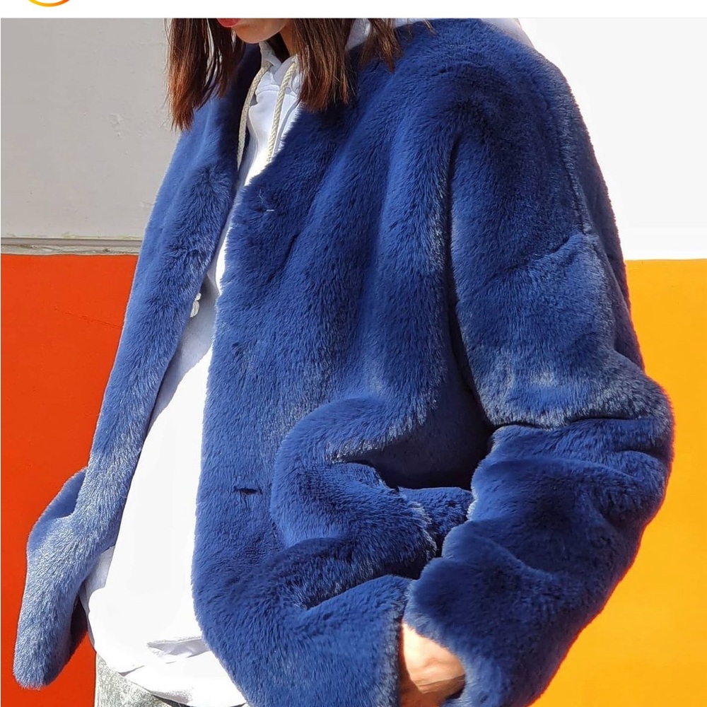 Handmade faux fur dark blue coat
